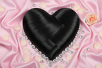 Lush jet black hair heart with randomly scattered diamonds